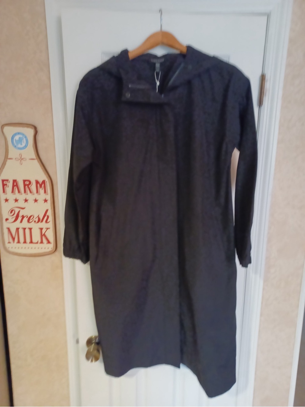 Eileen Fischer Women's Black Hooded Raincoat